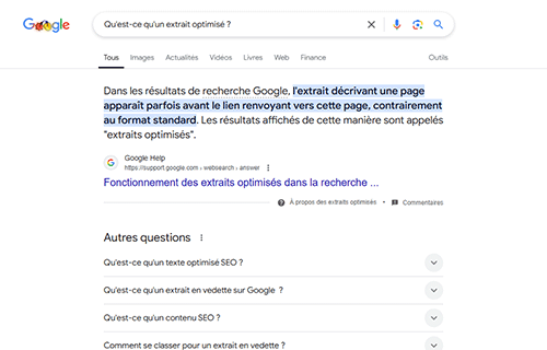 Extrait optimisé Google